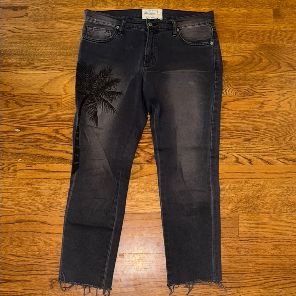 Black Jeans with Palm Tree Design